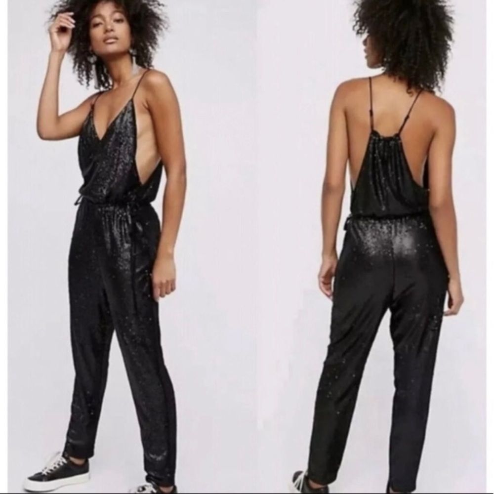 Free People Black All over sequin jumpsuit size xs